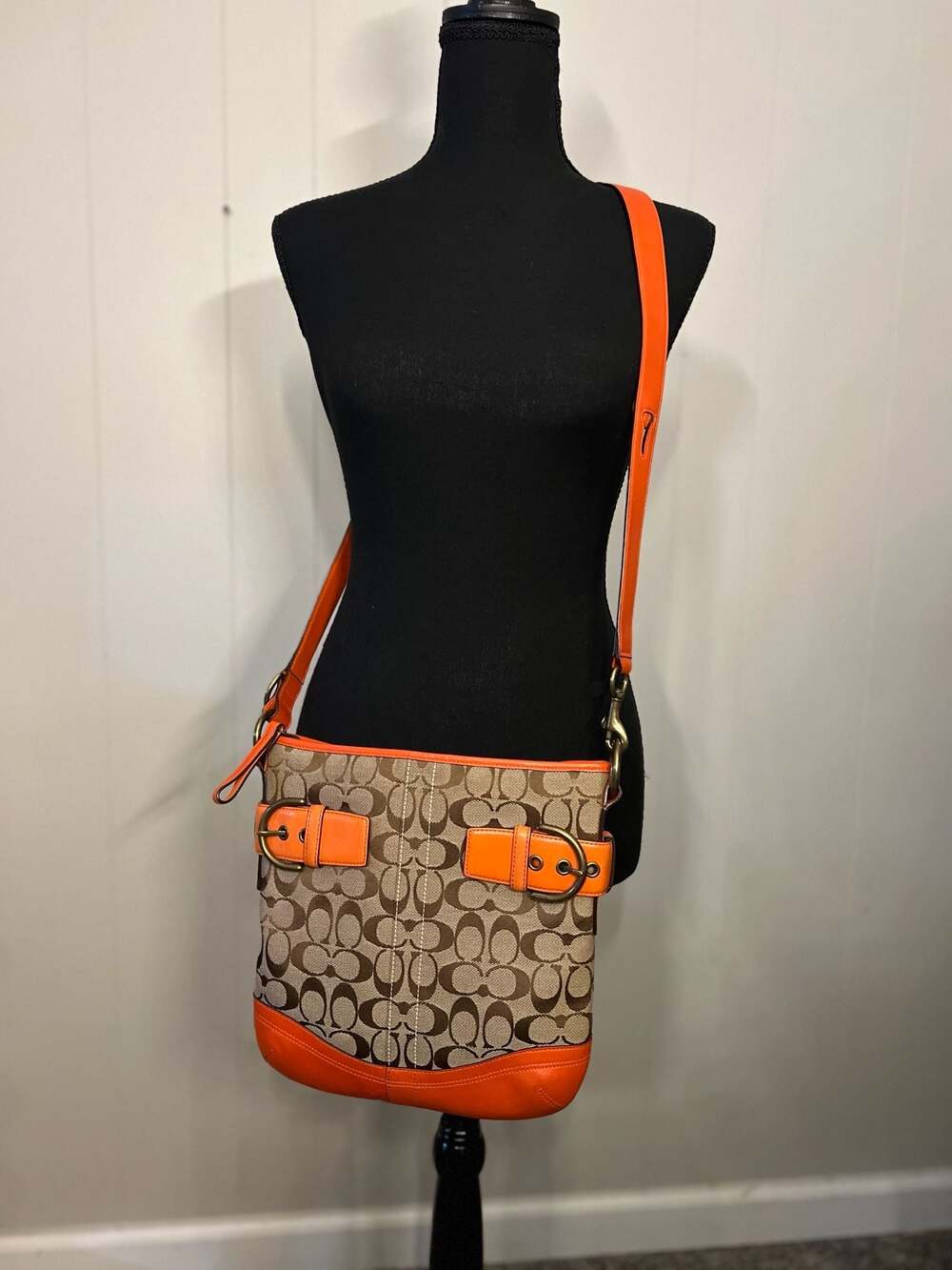 “Edie” Coach Orange and Tan canvas with leather straps Y2K - 61549102